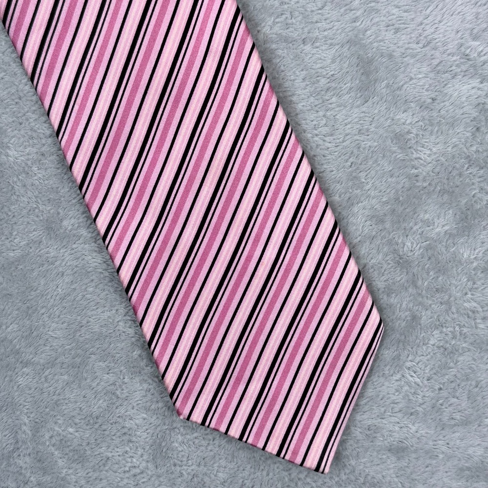 DolcePunta 100% Silk Tie Striped Pink Black Hand Made in Italy Mens 3.5" Necktie
